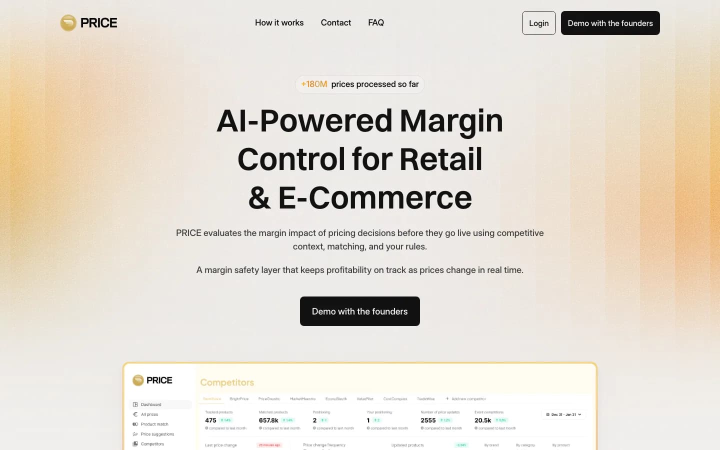 Interface de Price : gestion des prix retail pilotée par IA avec impact marge.